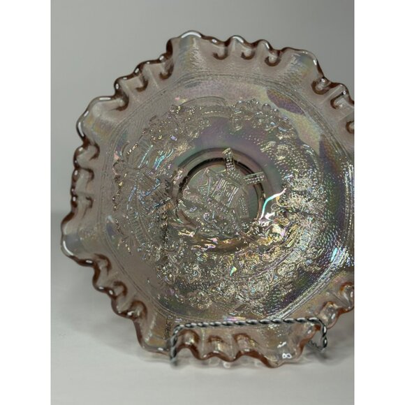 VTG Imperial Lenox Windmill Pattern Pastel Pink Iridescent Carnival Glass Bowl - Picture 2 of 6